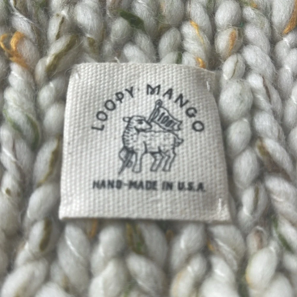 Free People x Loopy Mango Aviatrix Hand Knit Trapper Beanie Ivory / Green
